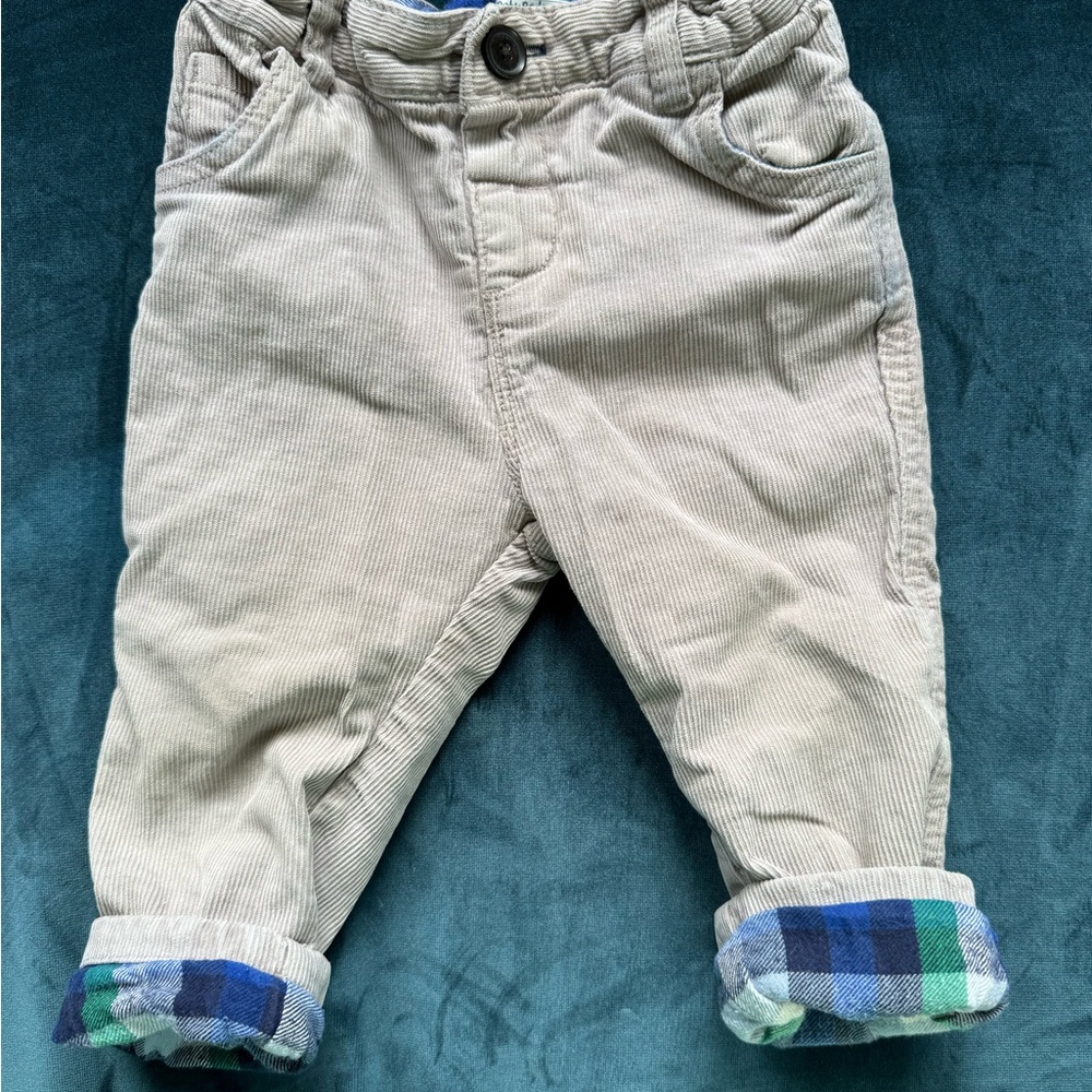 Baby Boden Size 12-18 Months Corduroy Pants with Flannel Waist and roll up cuffs
